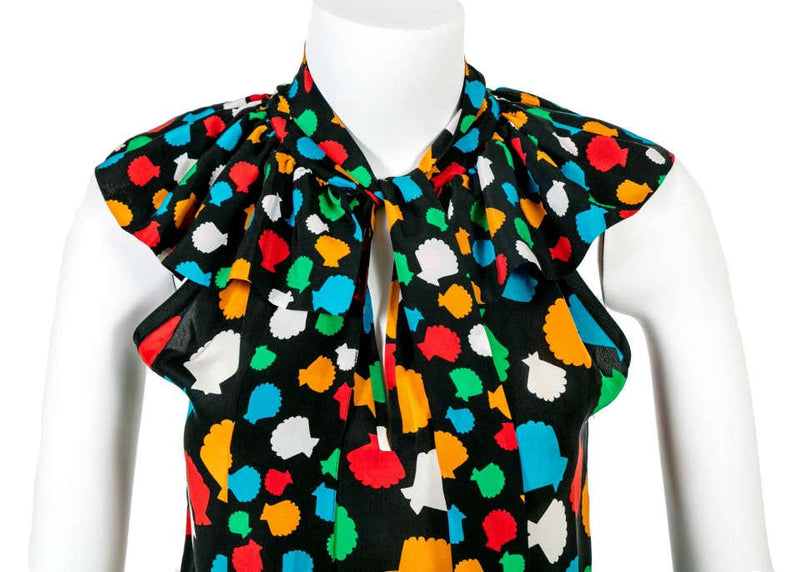 Yves Saint Laurent Vintage Documented YSL Silk Seashell Blouse With Sash, 1979