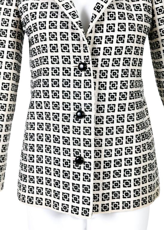 1960s Tiziani Couture by Karl Lagerfeld Black and Ivory Needlepoint Mod Jacket