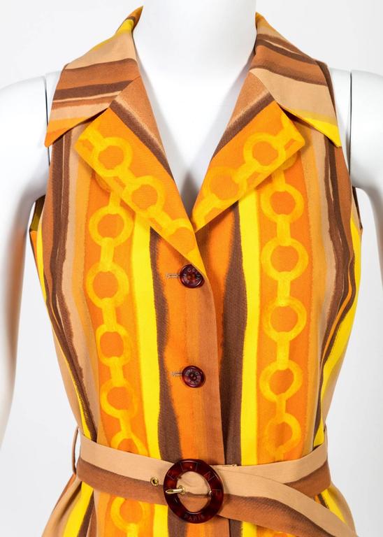 Celine Vintage Mod Stripe Print Belted Tunic Vest