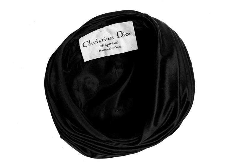 Vintage Christian Dior Black Silk Satin Turban hat