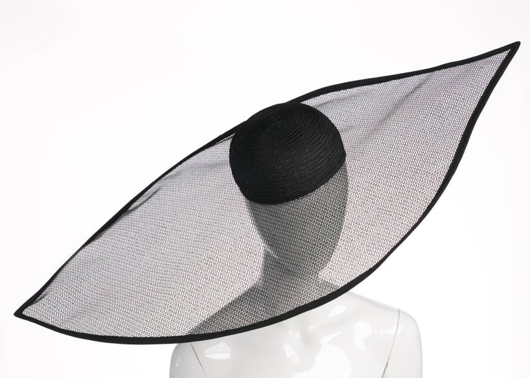 Vintage Giorgio Armani Black Sculptural Wide Brim Eye Hat