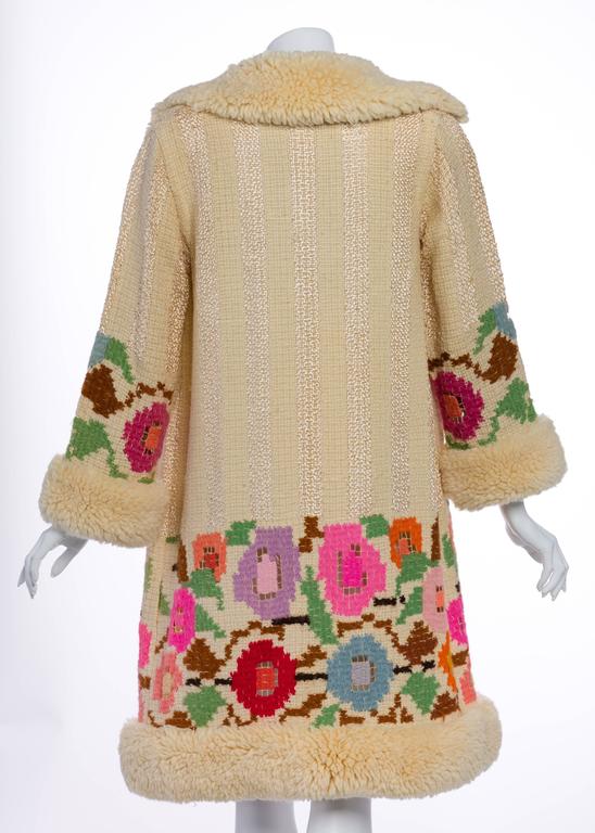 French Art Deco Couture Ivory Wool and Silk Floral Flapper Coat, 1920s