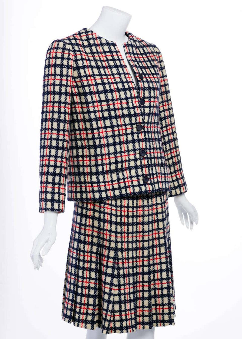 1960s Documented Marc Bohan for Christian Dior Numbered Couture Check Skirt Suit