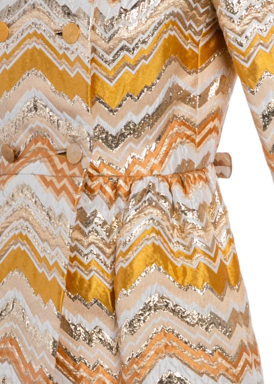 Bill Blass for Maurice Rentner Mod Metallic Zigzag Stripes Coat Dress, 1960s