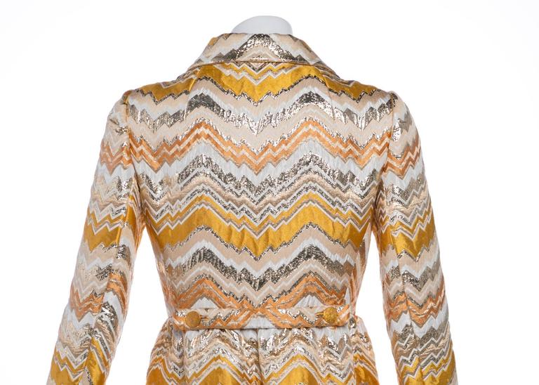 Bill Blass for Maurice Rentner Mod Metallic Zigzag Stripes Coat Dress, 1960s
