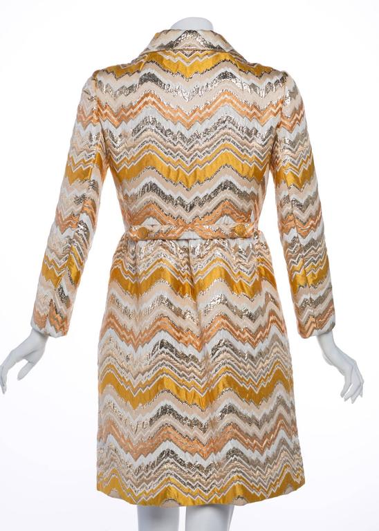 Bill Blass for Maurice Rentner Mod Metallic Zigzag Stripes Coat Dress, 1960s