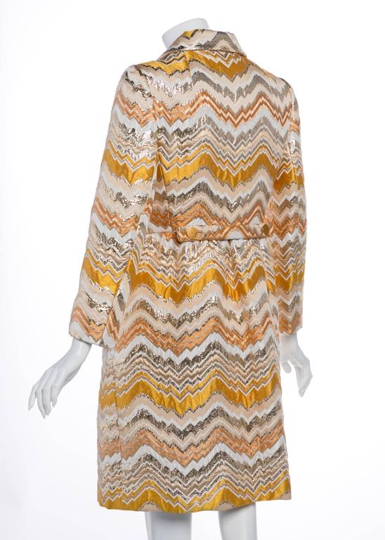 Bill Blass for Maurice Rentner Mod Metallic Zigzag Stripes Coat Dress, 1960s