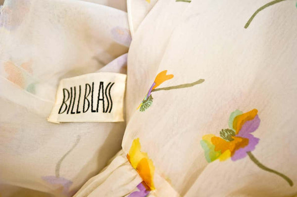 Bill Blass Floral Print Silk Organza Ruffled Party Dress Gown, 1970s