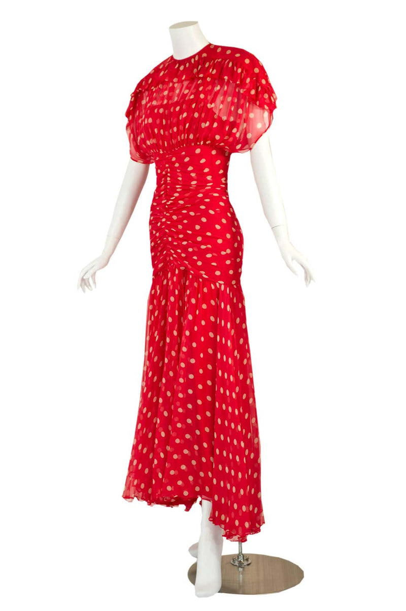 1980s Bruce Oldfield Polka Dot Silk Chiffon Cocktail Dress
