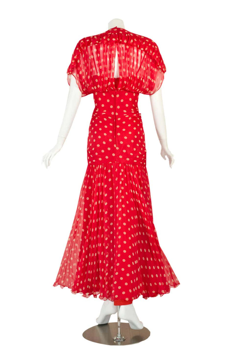 1980s Bruce Oldfield Polka Dot Silk Chiffon Cocktail Dress