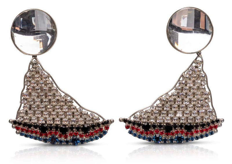 Yves Saint Laurent Crystal Sailboat Earrings Rare Collectors YSL, 1988