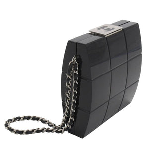 Chanel Black Lucite Minaudiere Clutch / Chain Wristlet Collectors Spring 2002