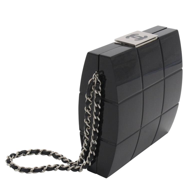 Chanel Black Lucite Minaudiere Clutch / Chain Wristlet Collectors Spring 2002