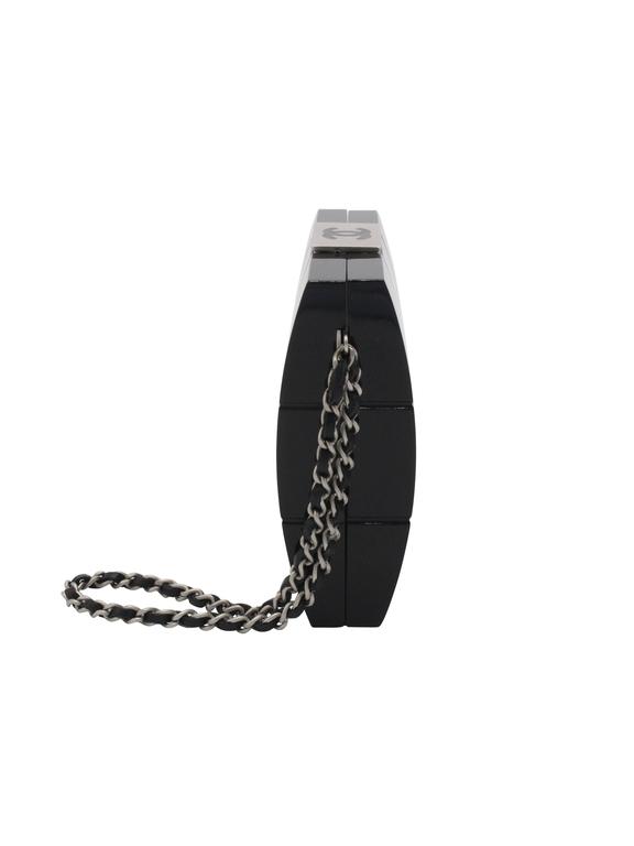 Chanel Black Lucite Minaudiere Clutch / Chain Wristlet Collectors Spring 2002