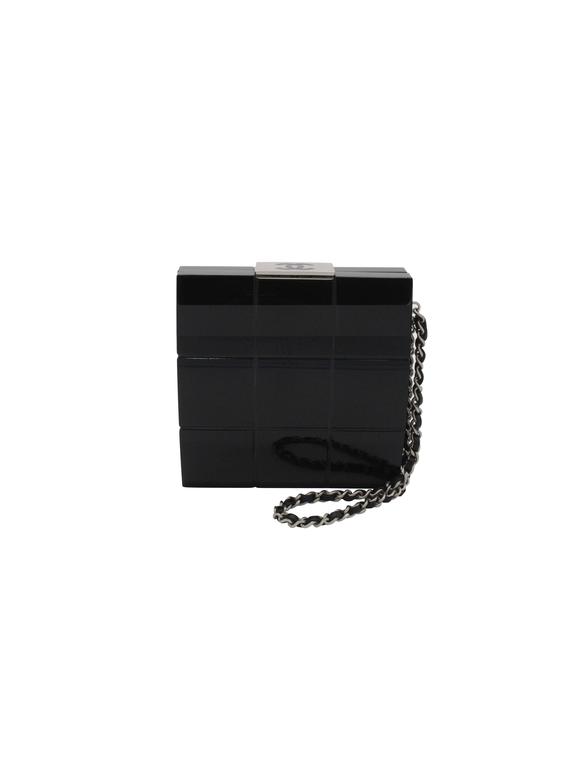 Chanel Black Perspex Lucite Minaudiere Clutch / Chain Wristlet Collectors