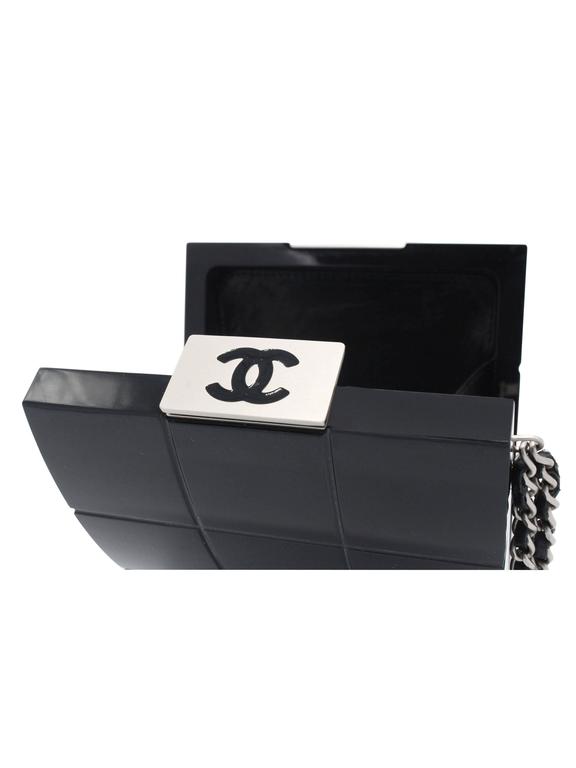 Chanel Black Lucite Minaudiere Clutch / Chain Wristlet Collectors Spring 2002