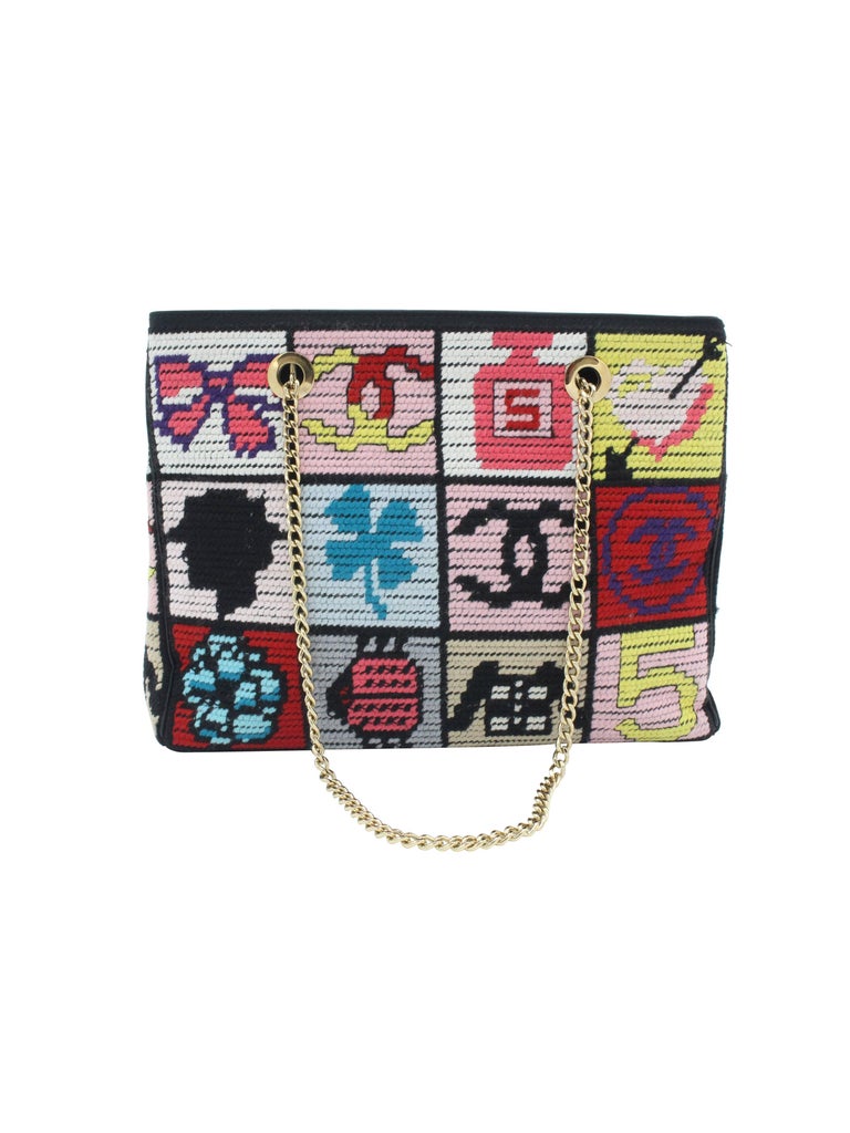 Chanel Precious Symbols Needlepoint Gold Chain Shoulder Bag
