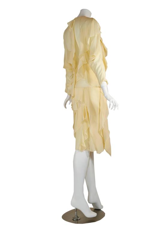 Chloé Runway Pastel Yellow Ruffled Layered Silk Chiffon Dolman Dress, Fall 2014