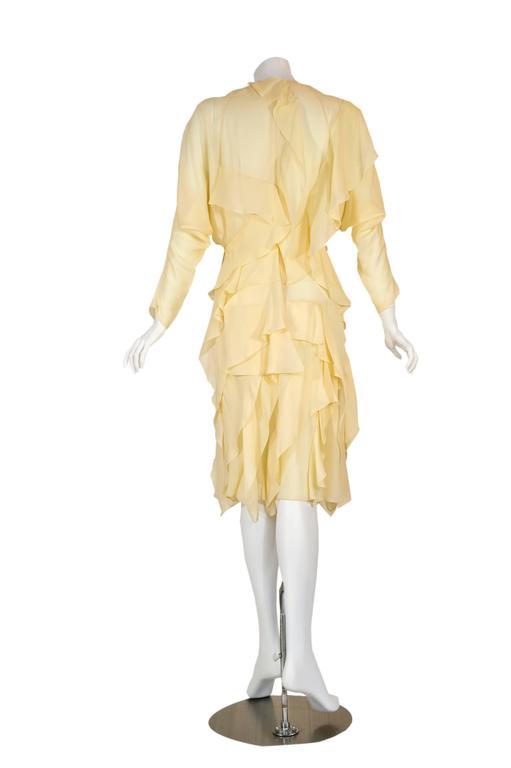 Chloé Runway Pastel Yellow Ruffled Layered Silk Chiffon Dolman Dress, Fall 2014