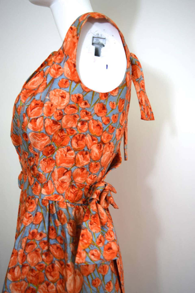 1950s Hattie Carnegie bow detail & floral print silk dress