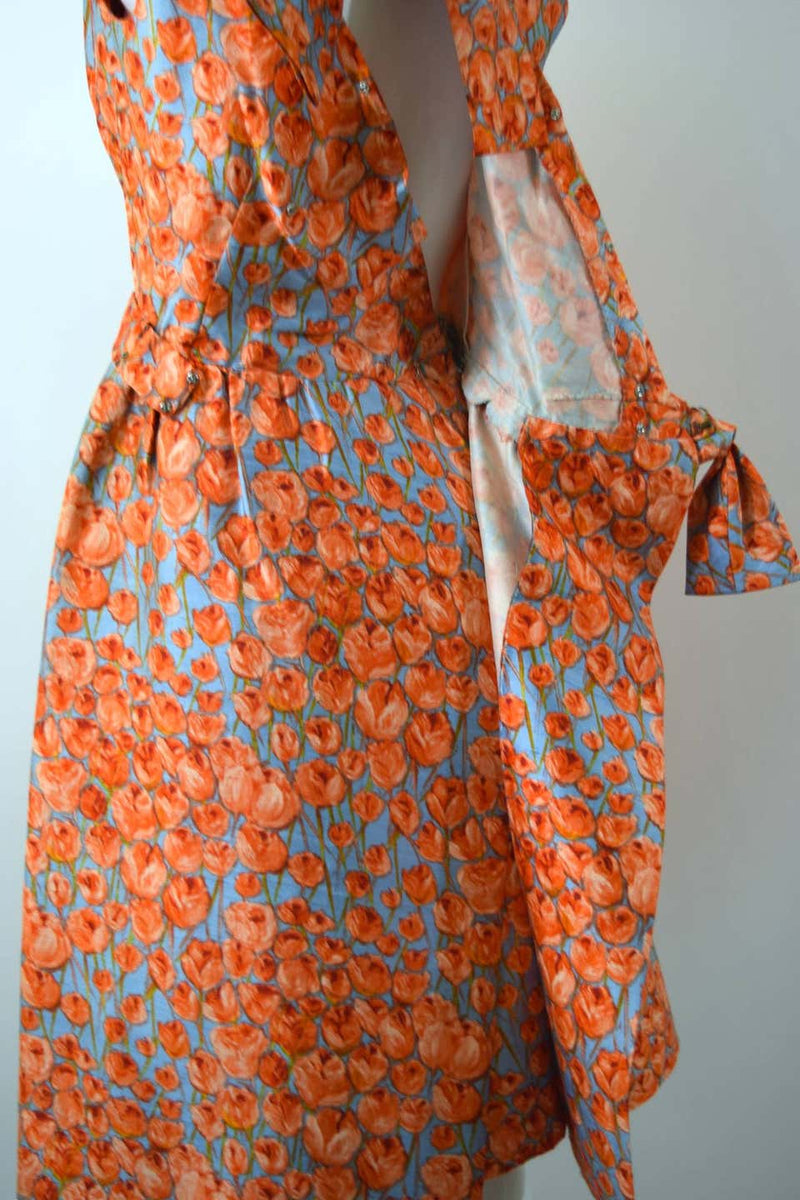1950s Hattie Carnegie bow detail & floral print silk dress