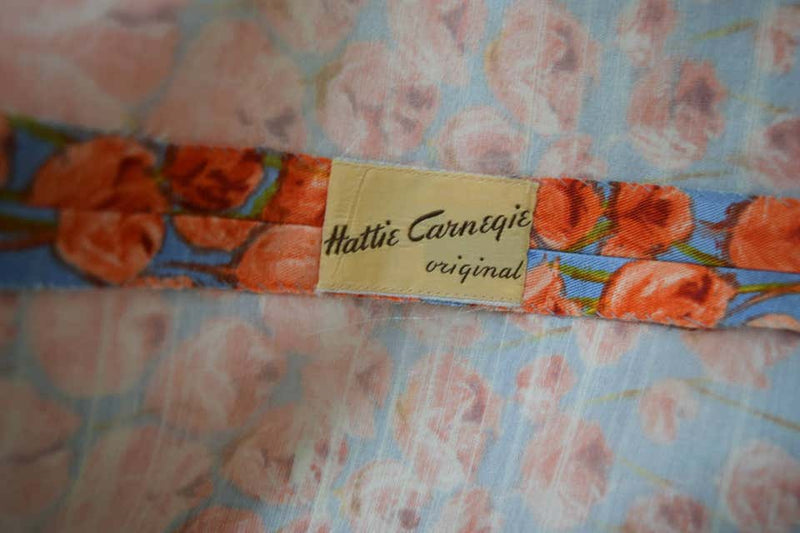 1950s Hattie Carnegie bow detail & floral print silk dress