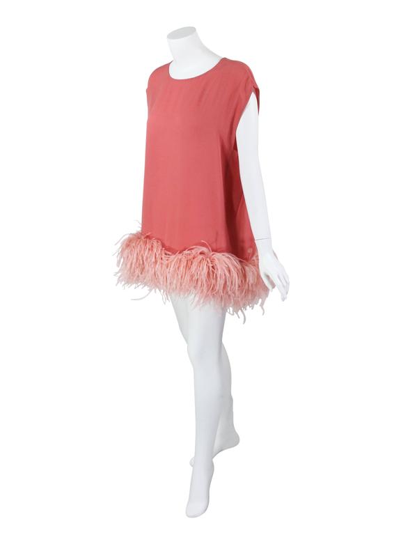 Dries Van Noten Pink Crepe Feather Trim Tunic Top Runway F/W 2013