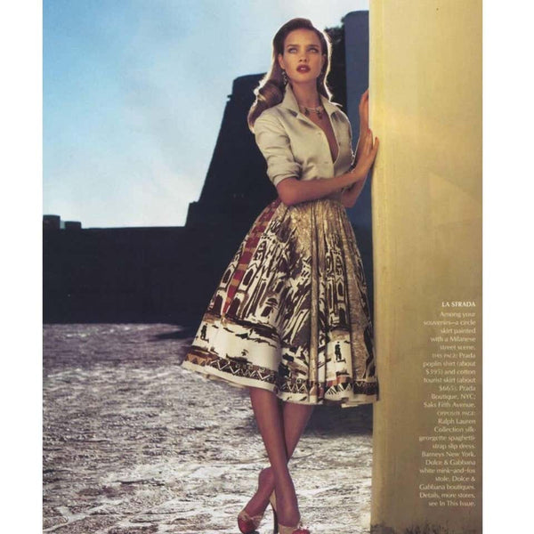 Prada Runway Postcard Print Cotton Circle Skirt, 2004
