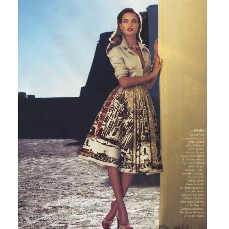 Prada Runway Postcard Print Cotton Circle Skirt, 2004