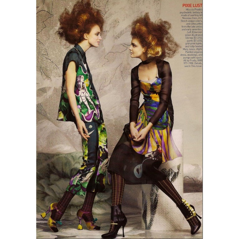 Prada James Jean Fairy Runway Black Printed Silk Dress, 2008