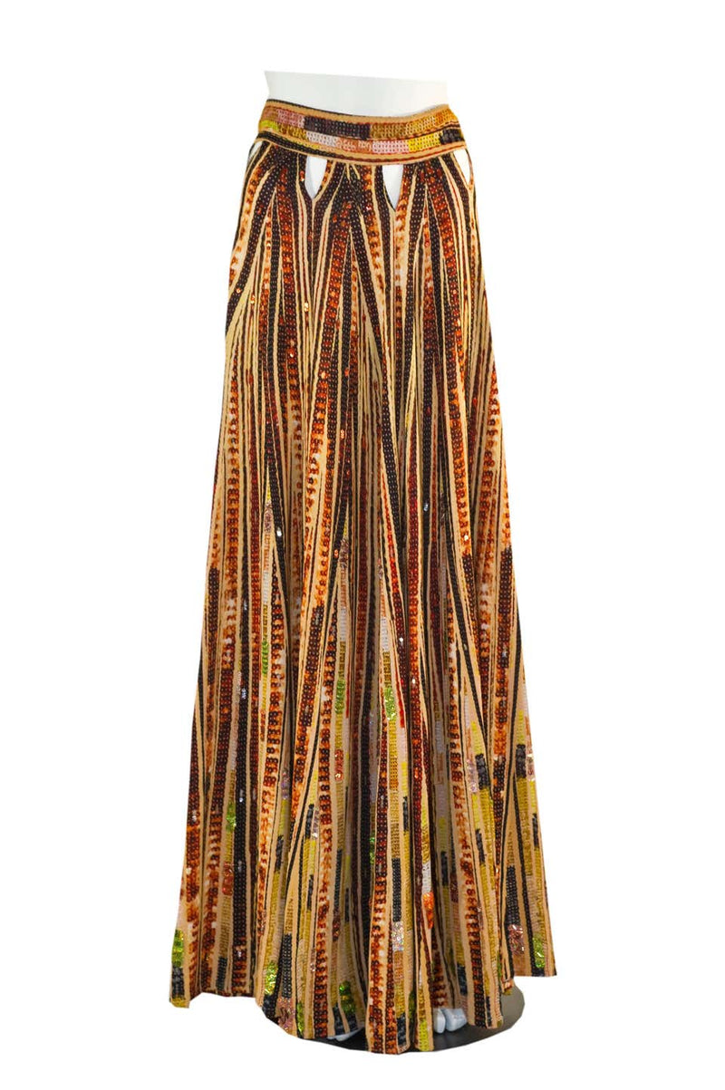 Givenchy Sequin Embellished Cutout Printed Jersey Maxi Skirt Spring 2014