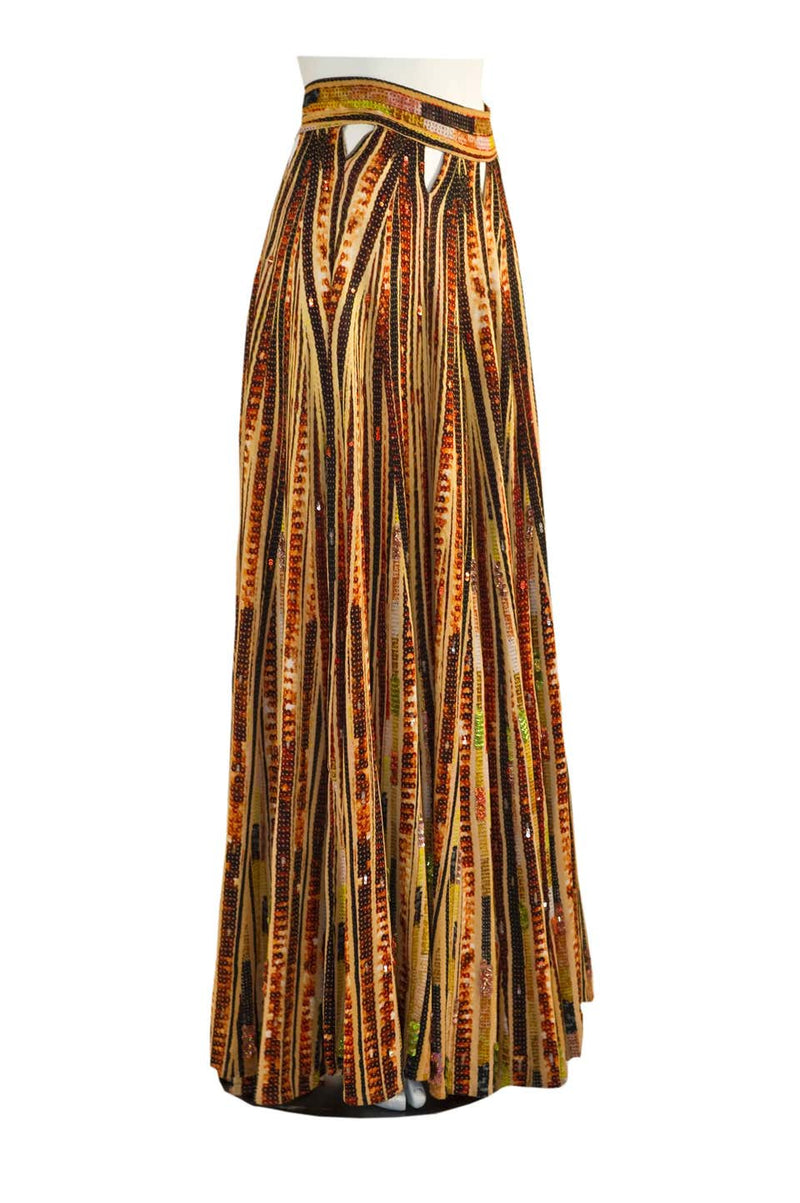 Givenchy Sequin Embellished Cutout Printed Jersey Maxi Skirt Spring 2014