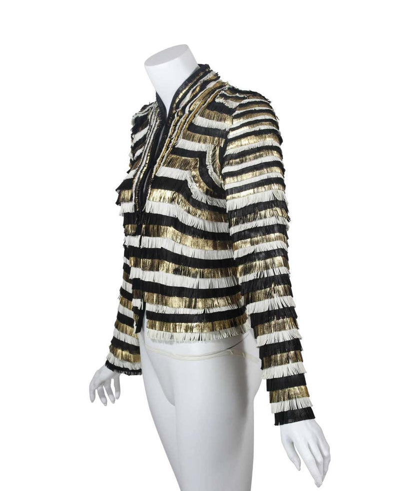 Gucci Spring 2012 Runway Black White Gold Fringe Leather Jacket