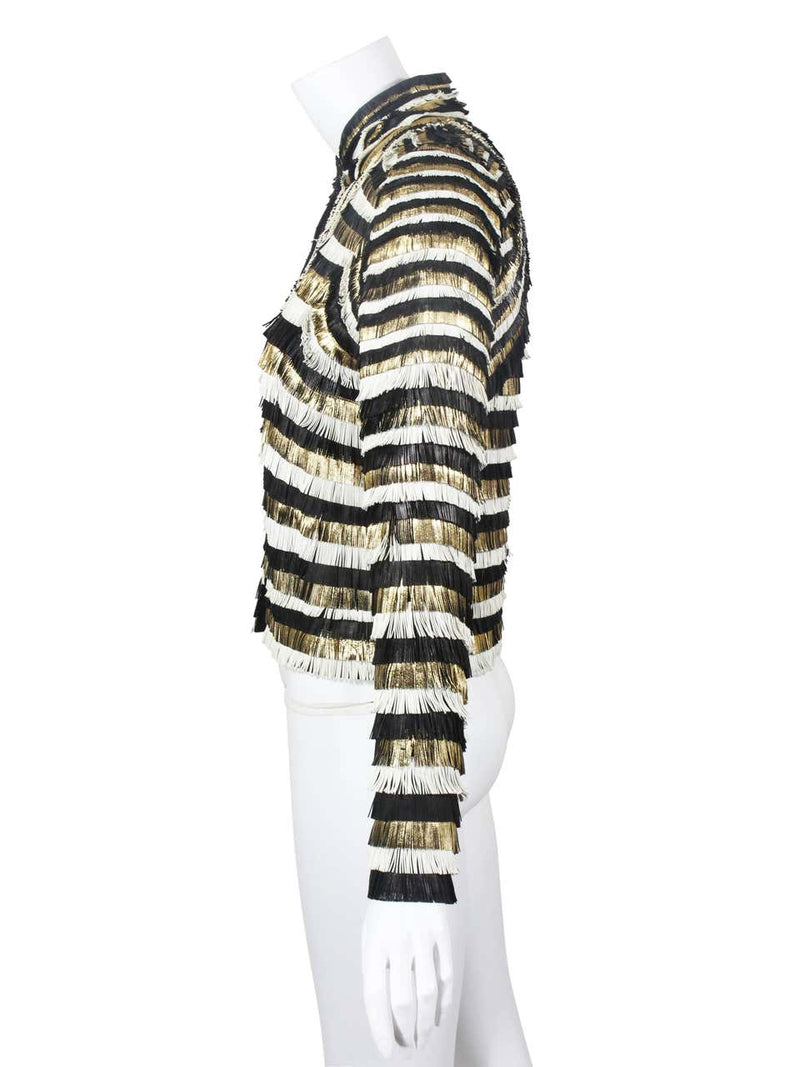 Gucci Spring 2012 Runway Black White Gold Fringe Leather Jacket