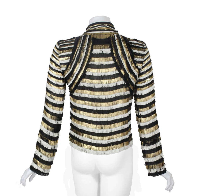 Gucci Spring 2012 Runway Black White Gold Fringe Leather Jacket