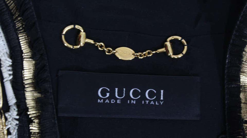 Gucci Spring 2012 Runway Black White Gold Fringe Leather Jacket