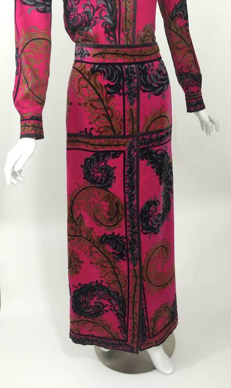 Pucci Wool Printed Blouse & Maxi Velvet Skirt Set Rare, 1970s