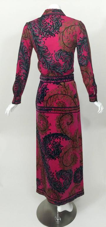 Pucci Wool Printed Blouse & Maxi Velvet Skirt Set Rare, 1970s