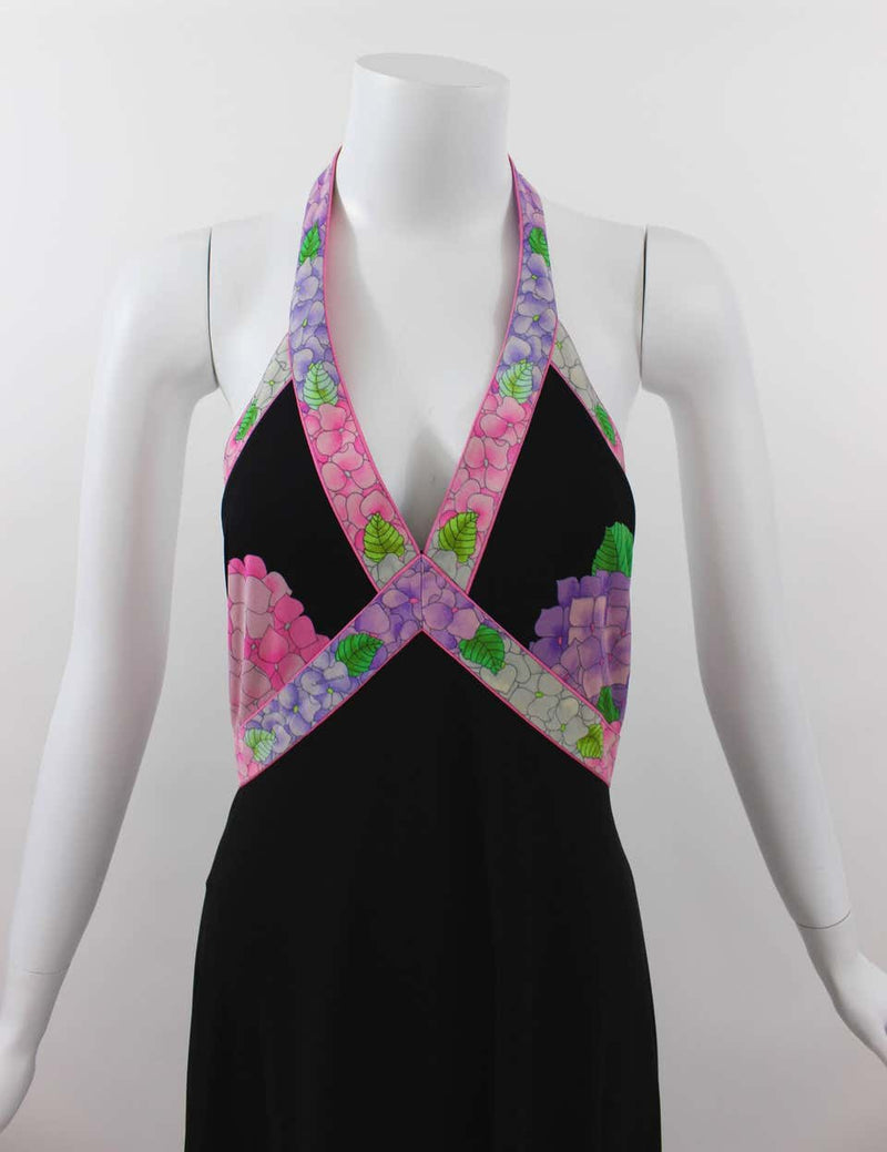 1970s Leonard Paris Caftan & Matching Halter Plunge Back Maxi Dress Vintage