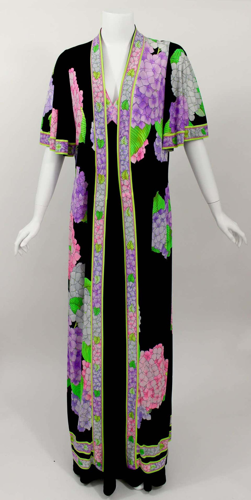 1970s Leonard Paris Caftan & Matching Halter Plunge Back Maxi Dress Vintage