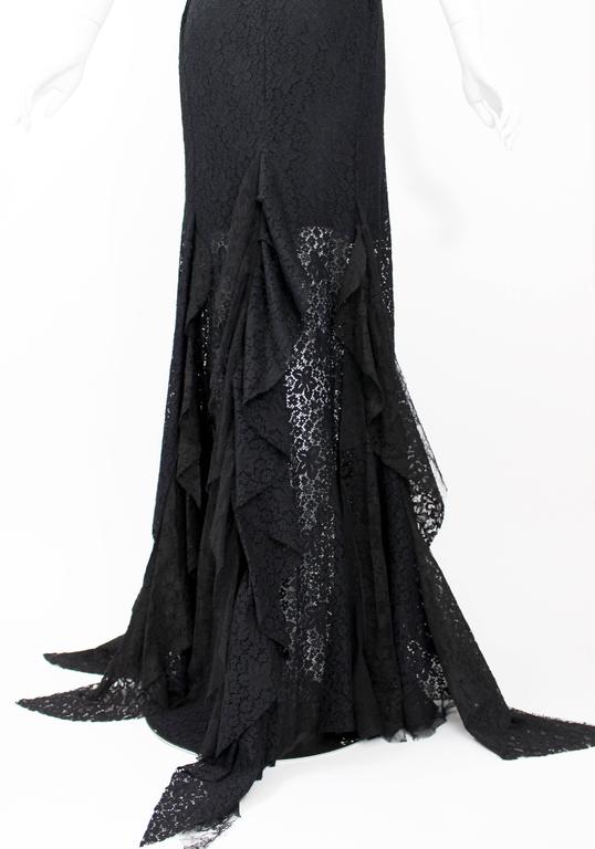 Nina Ricci Black Lace Ruffles Fishtail Evening Gown, 2013