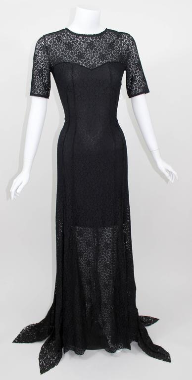 Nina Ricci Black Lace Ruffles Fishtail Evening Gown, 2013