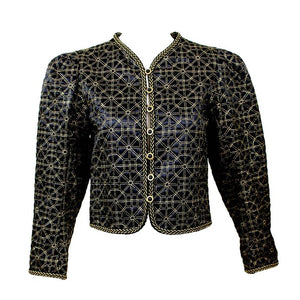 1970s Yves Saint Laurent Russian Collection Jacket Black Satin Gold Trim