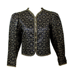 1970s Yves Saint Laurent Russian Collection Jacket Black Satin Gold Trim