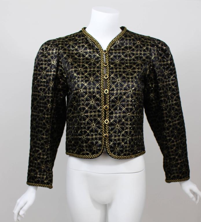 1970s Yves Saint Laurent Russian Collection Jacket Black Satin Gold Trim