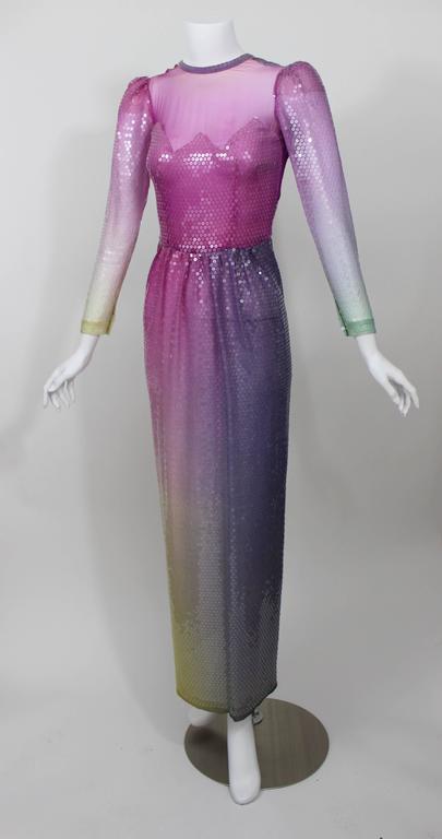 Vintage Loris Azzaro Custom Couture Ombre Sequin Gown