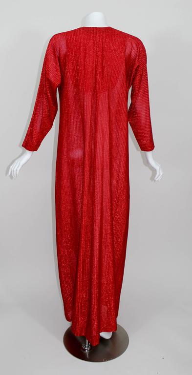1980s Halston Metallic Red Caftan Dress