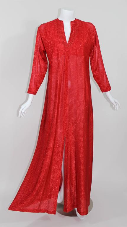 1980s Halston Metallic Red Caftan Dress