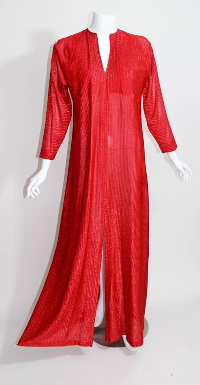 1980s Halston Metallic Red Caftan Dress