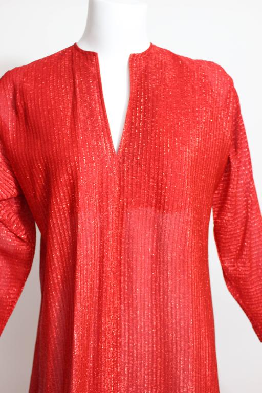 1980s Halston Metallic Red Caftan Dress